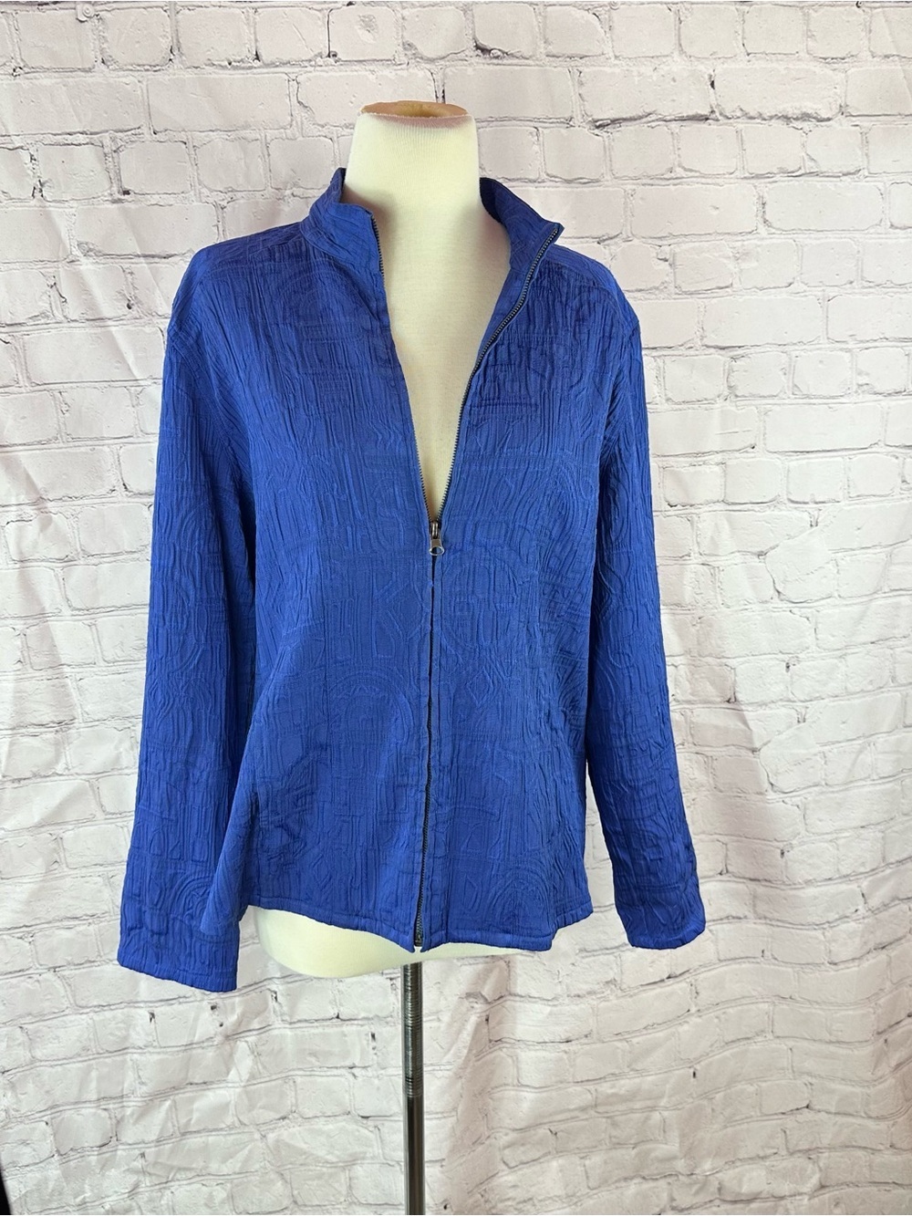 Chico's (3) Cobalt Blue Textured Zip Jacket women XL casual coastal layer travel